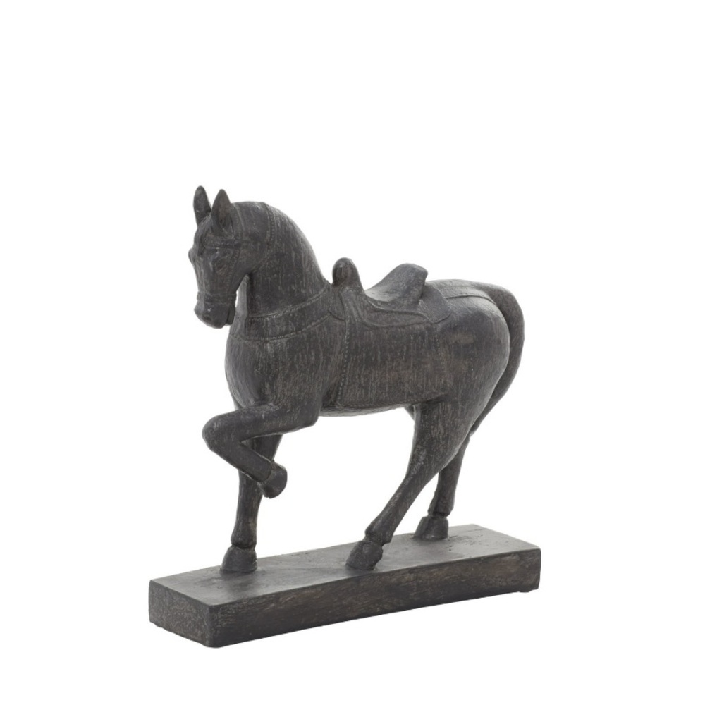 14" x 15" Brown Polystone Prancing Horse Sculpture, by DecMode